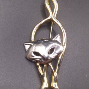 Silver & Gold Tone Cat Brooch
